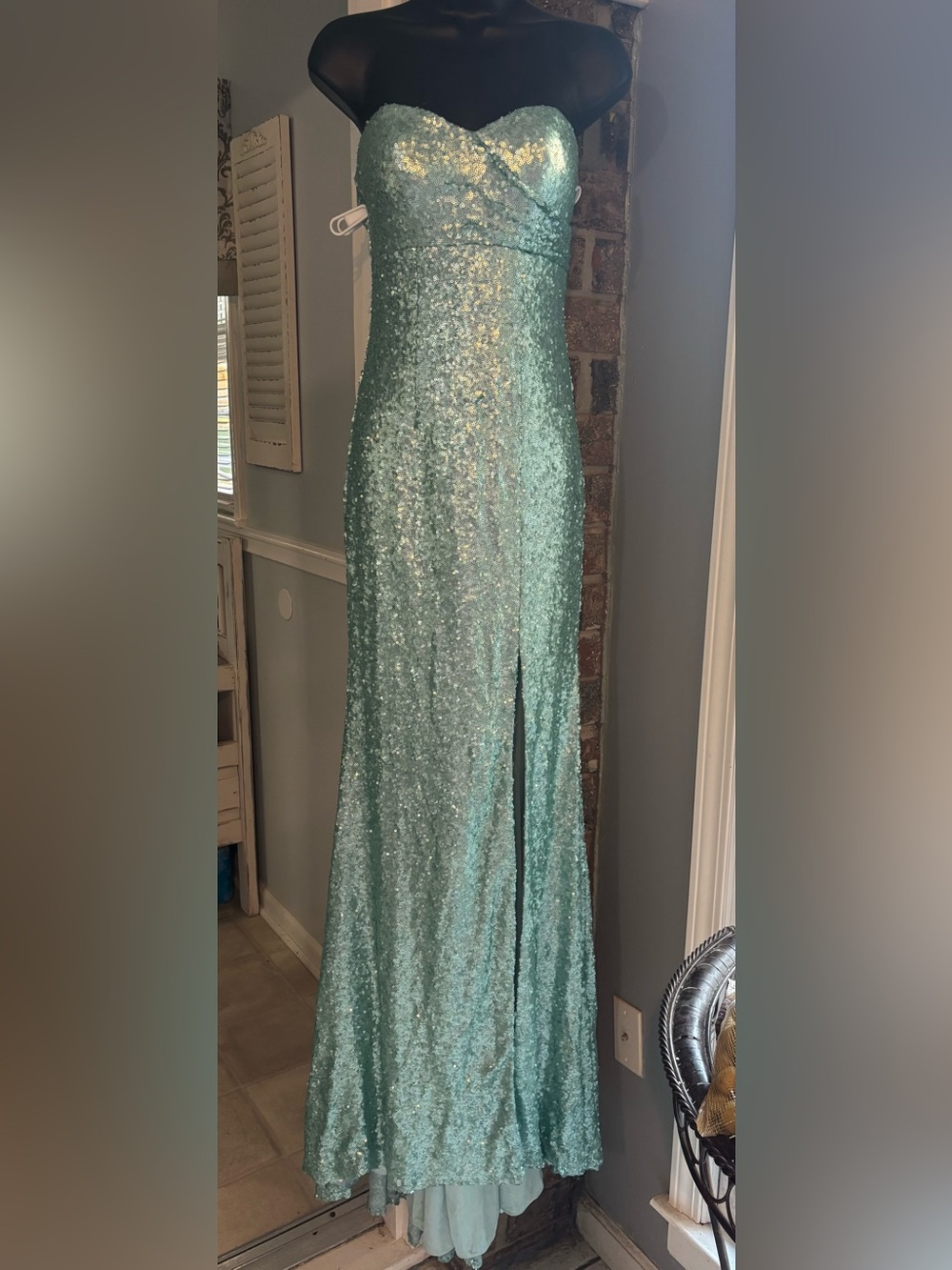 Strapless Sequin Maxi Dress in Seafoam